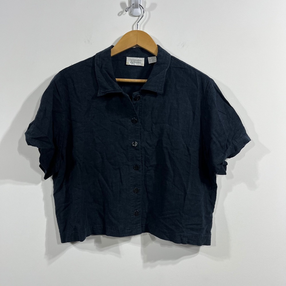 Christopher & Banks Black Button-Down Short Sleeve Shirt